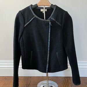 Maison Jules Black Tweed Jacket with black faux leather trims in size small